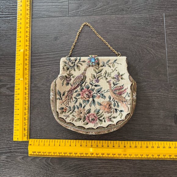 vintage needle point tapestry birds purse with mirror - Picture 1 of 16